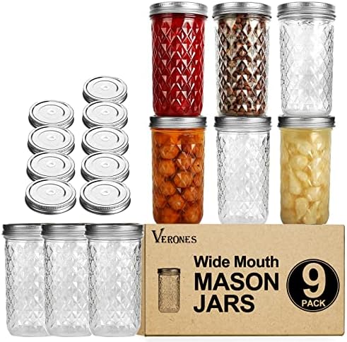 VERONES 22 Oz Wide Mouth Mason Jars with Lids 9 Pack
