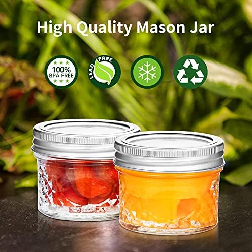 Premium 4oz Glass Jam Jars with lids for Canning Pickling Preserving DIY