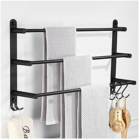 LUCEAE 3-Tier Black Towel Rack with 2 Hooks