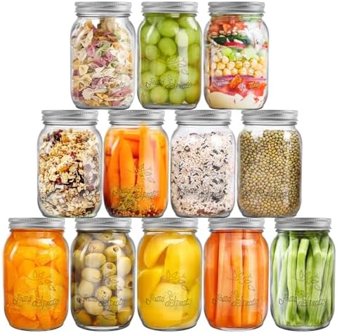 Cedilis 12 Pack Clear Quart Glass Jars with Lids and Bands