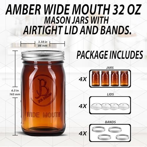 Amber Mason Jar Set with Wide Mouth Covers - Quick Fresh Canning More