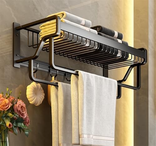 Bathroom Towel Holder Wall-Mounted Aluminum Towel Rack Black Durable Efficient