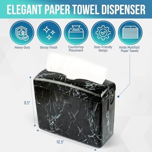 Stylish Countertop Dispenser for Paper Towels Black Marble Design