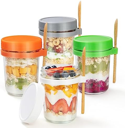 USNEWHOMI 16 Oz Overnight Oats Containers with Lids and Spoons 4 Pack