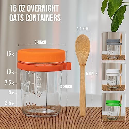 USNEWHOMI 16 Oz Overnight Oats Containers with Lids and Spoons 4 Pack