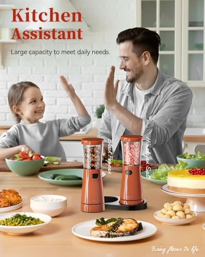 TOMEEM Electric Salt Pepper Grinder Set with Storage Base