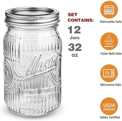 32 oz Wide Mouth Mason Jars for Canning and Storage