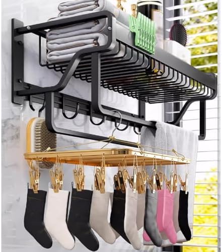 Bathroom Towel Holder Wall-Mounted Aluminum Towel Rack Black Durable Efficient