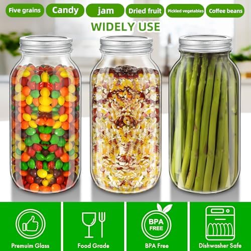 REUJIHXY64 oz Wide Mouth Airtight Mason Jars for Preserving and Canning