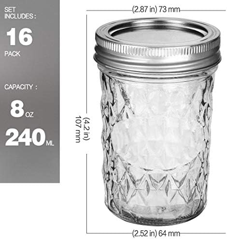VERONES 8 OZ Mason Jars with Lids 16 Pack