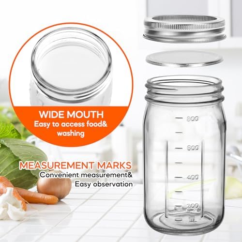 TOEKSIX Wide Mouth Mason Jars 32 oz Durable Multipurpose Glass Jars