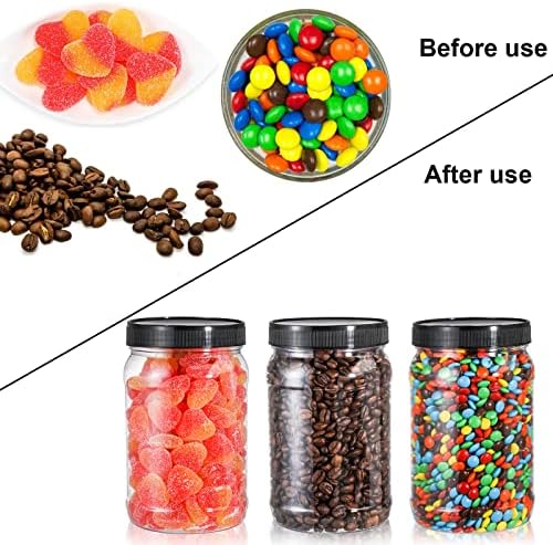 Fasmov 9 Pack 32 Oz Plastic Jars with Black Lids