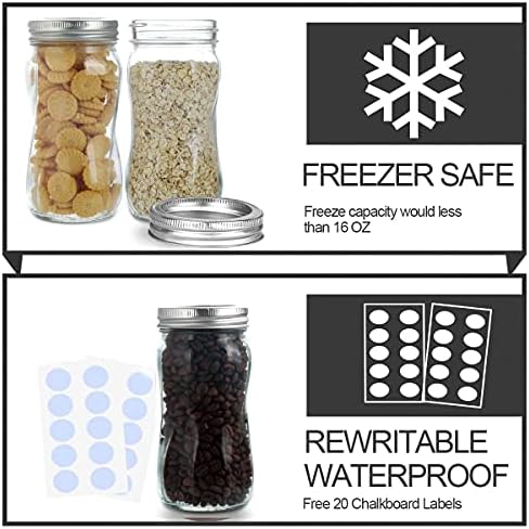 KAMOTA Mason Jars 16 OZ with 20 Whiteboard Stickers