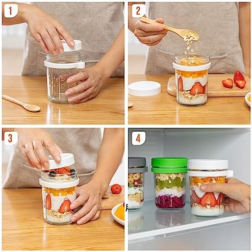 USNEWHOMI 16 Oz Overnight Oats Containers with Lids and Spoons 4 Pack