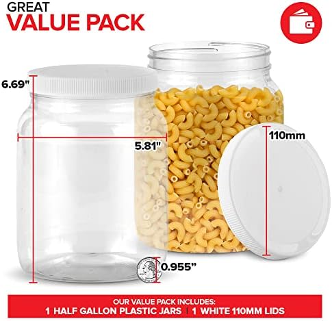 Stock Your Home Half Gallon Clear Plastic Jars with Lids 1 Pack