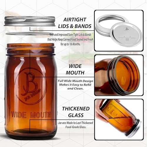 Amber Mason Jar Set with Wide Mouth Covers - Quick Fresh Canning More