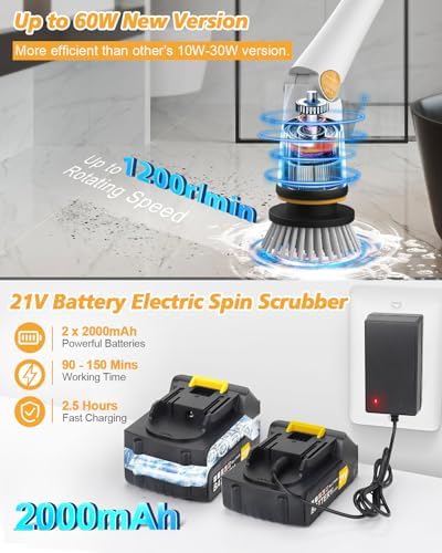 Zordin 4000mAh Cordless Electric Spin Scrubber