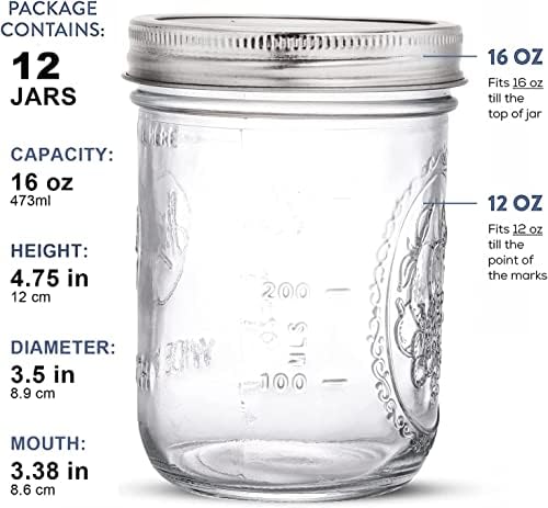 Tebery 12-Piece Mason Jar Set Airtight Canning Jars