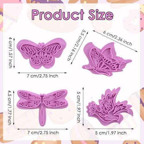 4-Piece Plastic Fondant Cutter Butterfly Bird Dragonfly Set