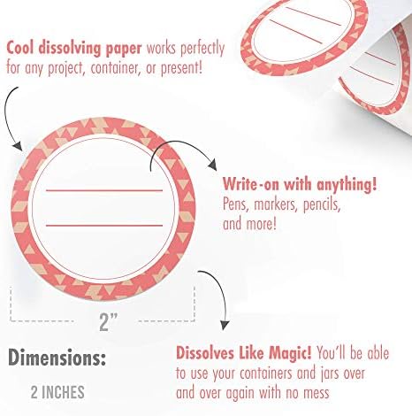 MESS Dissolvable Mason Jar Labels 2 Inch Coral