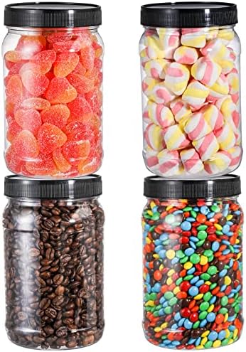 Fasmov 9 Pack 32 Oz Plastic Jars with Black Lids