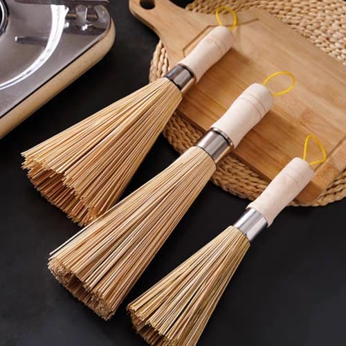 Traditional Natural Bamboo Frying Pan Brush Set 3pcs