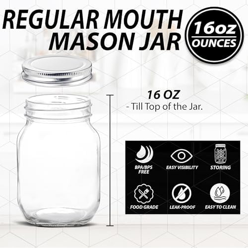 16 oz Glass Mason Jars with Silver Lids 4 Pack