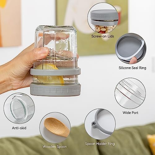 USNEWHOMI 16 Oz Overnight Oats Containers with Lids and Spoons 4 Pack