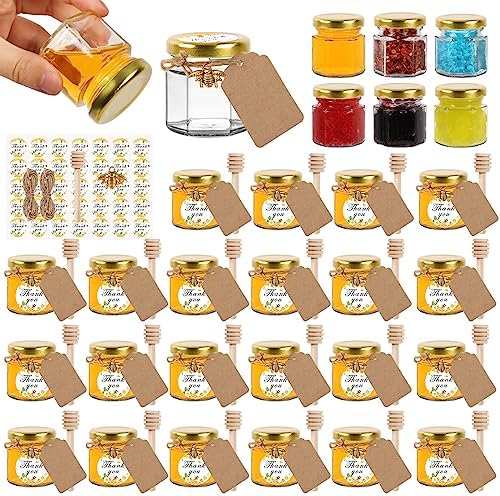 EkkoVla 30-Piece Elegant Glass Honey Jar Set with Gold Lids