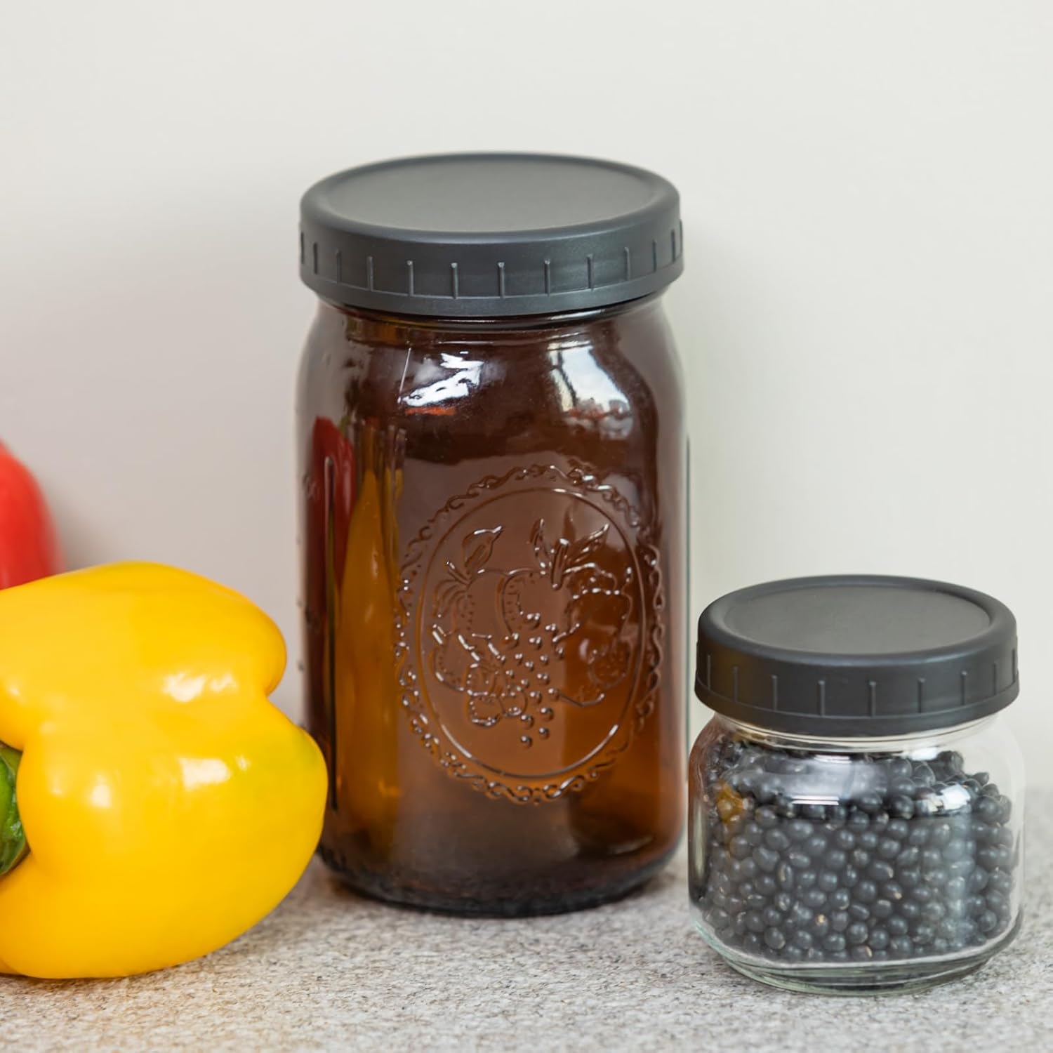 Yodecy 6 Pack 32 oz Amber Wide Mouth Mason Jars with Airtight Lids and Plastic Lids