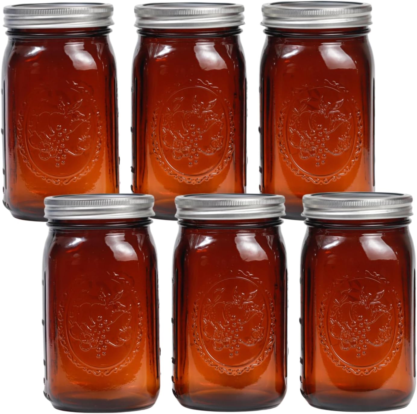 Yodecy 6 Pack 32 oz Amber Wide Mouth Mason Jars with Airtight Lids and Plastic Lids